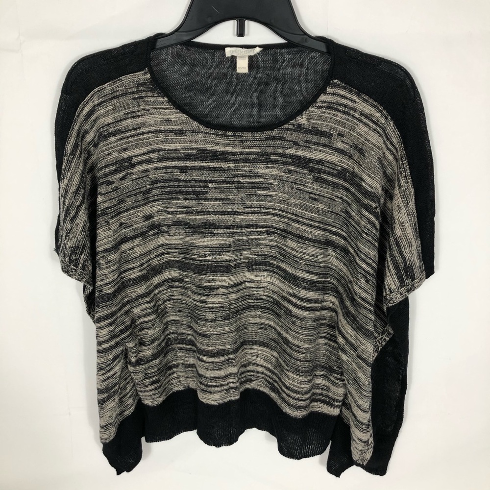 Eileen Fisher Poncho One Size 100 Percent Organic Linen Black Gray Organic